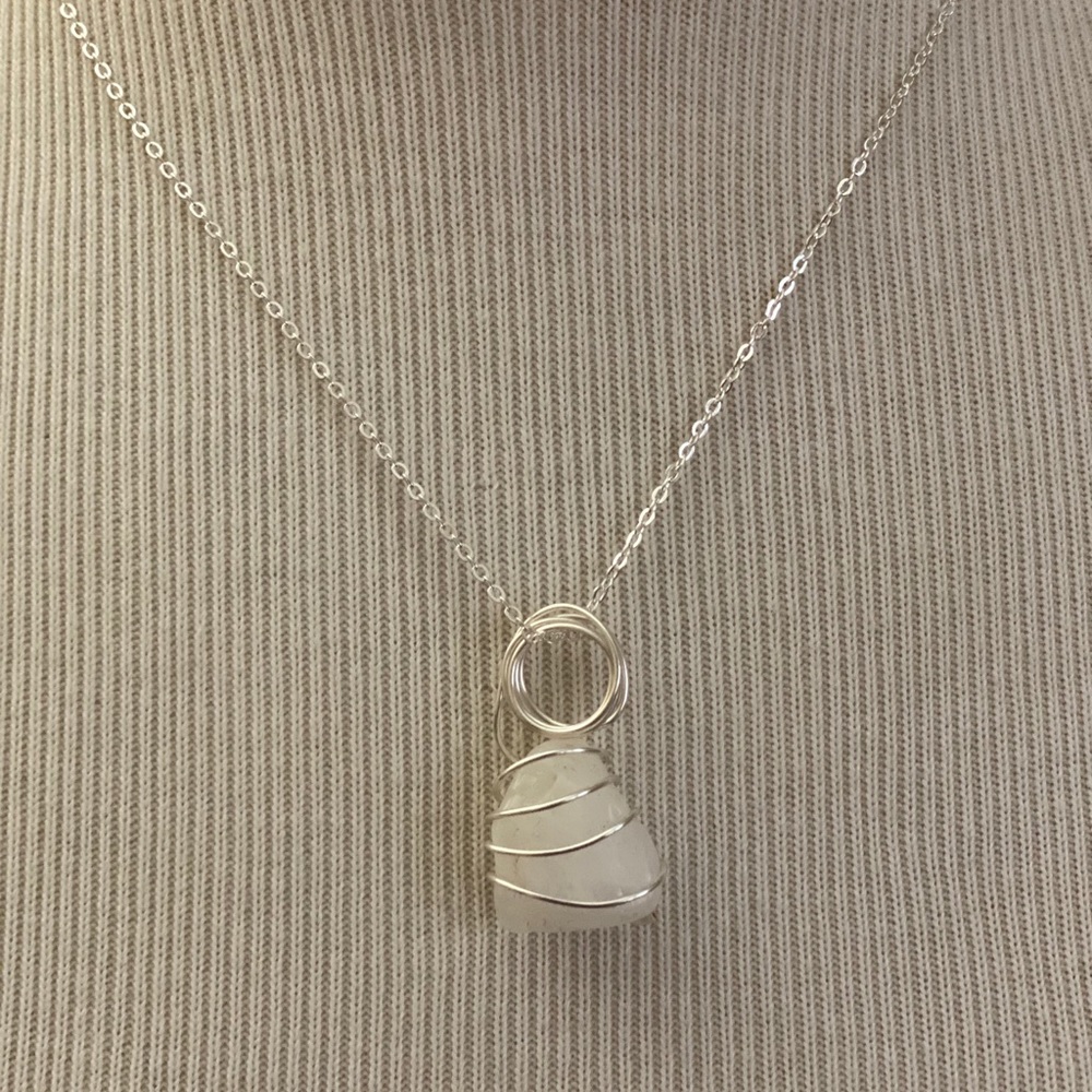 White Jade Wire Wrapped Necklace